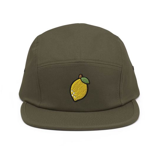 Discover Yellow Lemon Embroidered 5 Panel Camper Cap