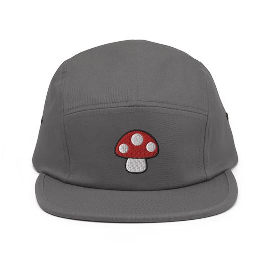 Discover Toadstool Red Mushroom Embroidered 5 Panel Camper Cap