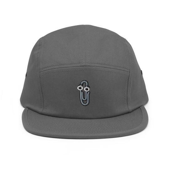 Discover 90s Throwback Paperclip Embroidered Office Assistant 5 Panel Camper Cap