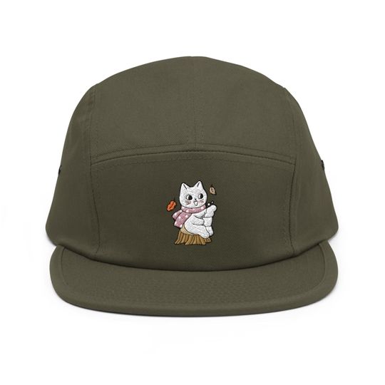 Discover Cozy Fall Cat Embroidered 5 Panel Camper Cap
