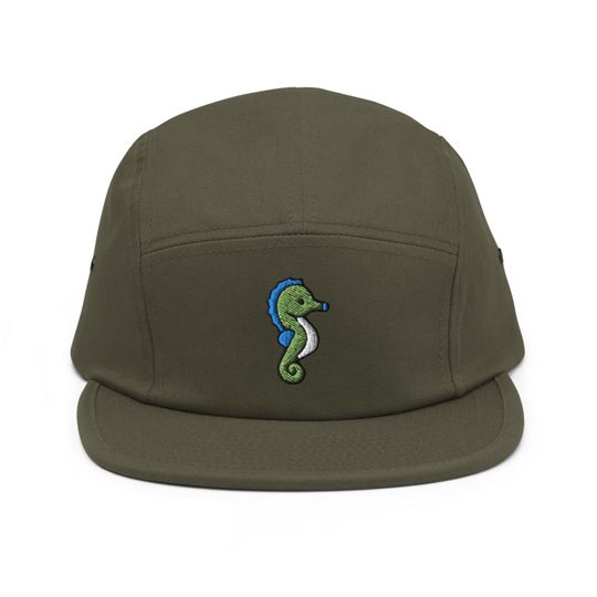 Discover Seahorse Embroidered 5 Panel Camper Cap