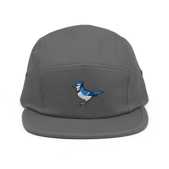 Discover Blue Jay Bird Embroidered 5 Panel Camper Cap