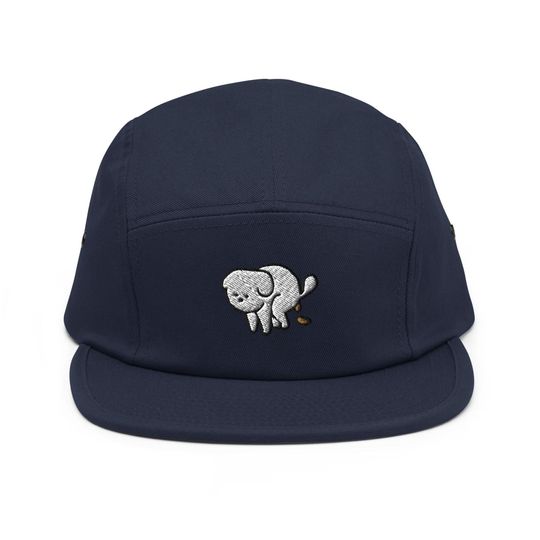 Discover Pooping Dog Leo Embroidered 5 Panel Camper Cap - Pure Cotton Comfortable Fit in Variety of Colors