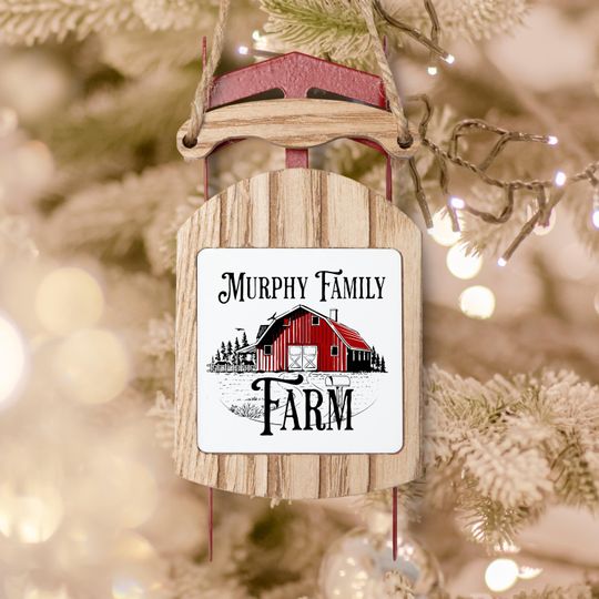 Discover Personalized red barn Sled Ornament farm family ornament Christmas family farm gift
