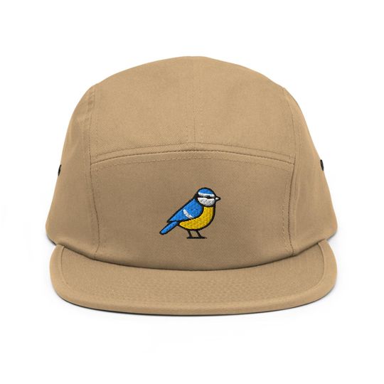 Discover Eurasian Blue Tit Embroidered 5 Panel Camper Cap - Cyanistes Caeruleus