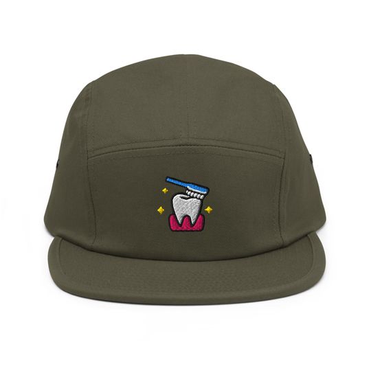Discover Sparkling Tooth Embroidered Dental Care 5 Panel Camper Cap