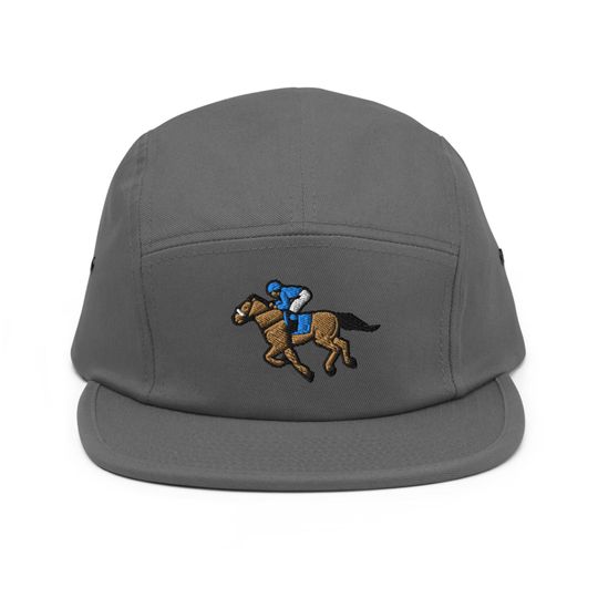 Discover Horse Racing Embroidered 5 Panel Camper Cap