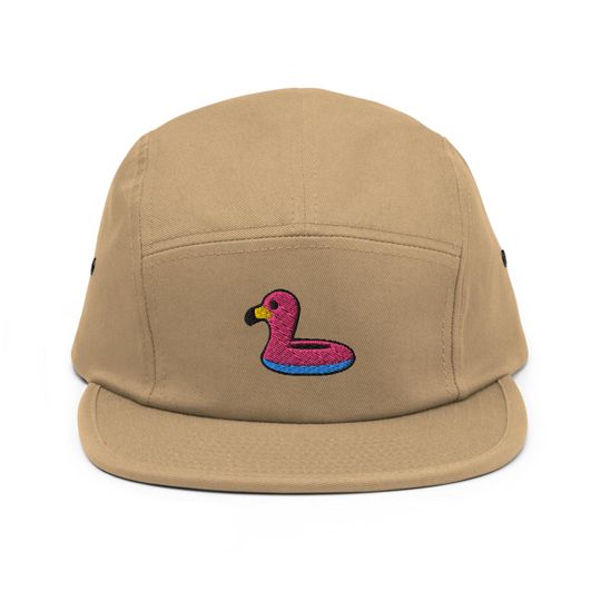 Discover Pink Flamingo Floatie Embroidered 5 Panel Camper Cap