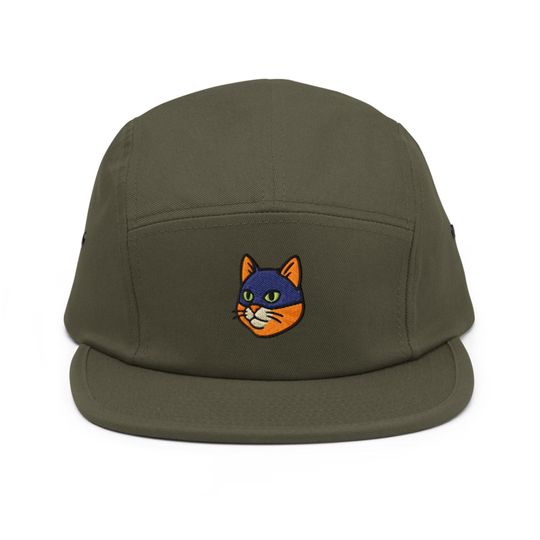 Discover Tabby Cat Burglar Embroidered 5 Panel Camper Cap - Pure Cotton Comfortable Fit in Variety of Colors Unlimited - Gift for Cat Lovers