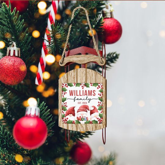 Discover Personalized Sled Ornament, Custom Family Name Ornament, Baby 1st Christmas
