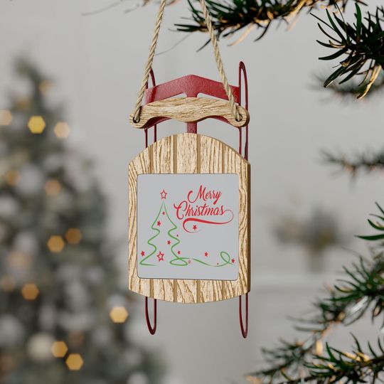 Discover Sled Tree Ornament "Merry Christmas" Baubles | Holiday Decorations