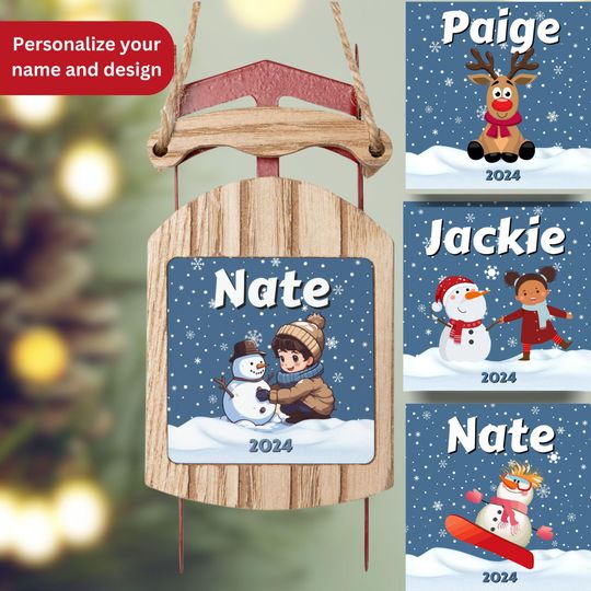 Discover Custom Name Sled Ornament, Personalized Kids Sled Ornament, Keepsake Christmas Gift, Baby's First Christmas, Unique XMAS Gift
