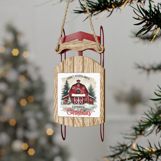 Discover Farmhouse Christmas Sled Ornament, Chrismas Barn Ornament, Christmas Ornament, Rustic Country Ornament