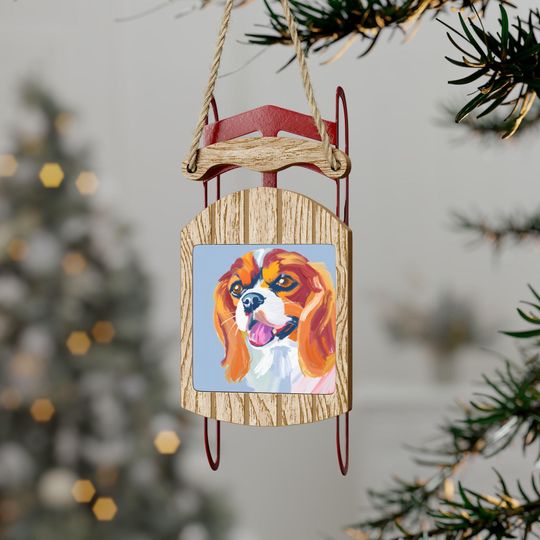 Discover Oil Paint Art, Cavalier King Charles Dog Sled Ornaments, Winter Decor, Pet Lover Gift
