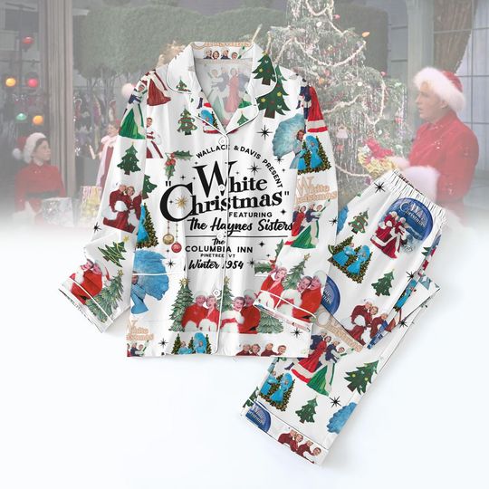 Discover Vintage White Christmas Pajamas Set, Haynes Sisters Xmas Sleepwear, Christmas Song Silk Pajamas for Women, Xmas Vacation Matching Pajam