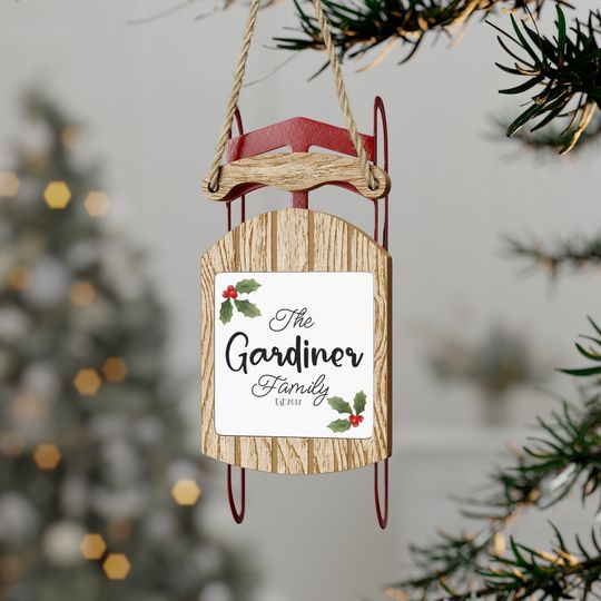 Discover Christmas Sled Ornament, Personalized Sled Ornament, Custom Family Ornament