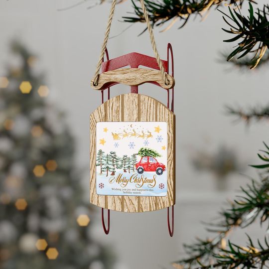 Discover Vintage Festive Holiday Sleigh Santa Tree Sled Christmas Ornament