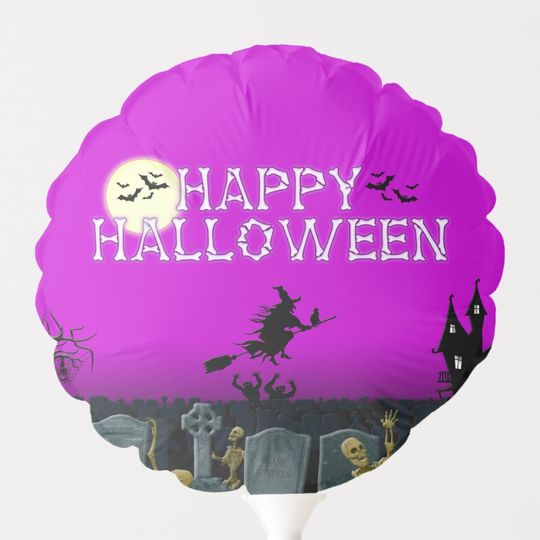 Discover Happy Halloween Skeleton Witch Purple Balloon