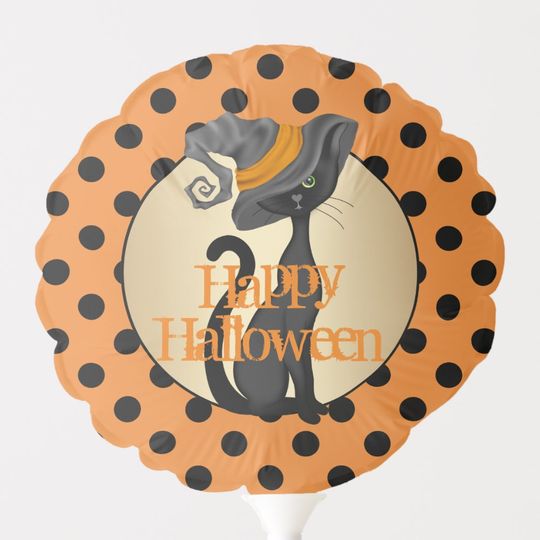 Discover Happy Halloween Black Cat in Witch Hat Balloon