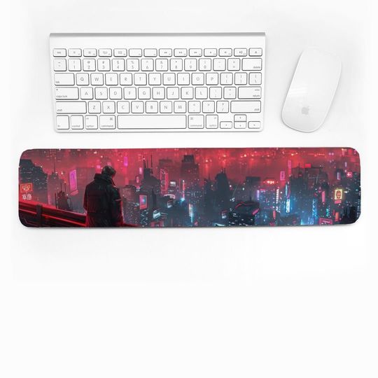 Discover Cyberpunk Neon Red Keyboard Wrist Rest, 1/2" Thick Neoprene Soft Ergonomic Wrist Rest