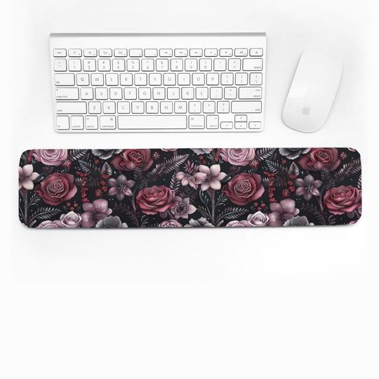 Discover Keyboard Wrist Rest Featuring Gothic Roses, Lilies and Ferns, Ergonomic Wrist Rest for Desks, Gift for Wife or Girlfriend or Daughter