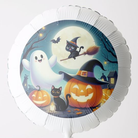 Discover Cute, whimsical Halloween pumpkin, cat, & ghost Balloon
