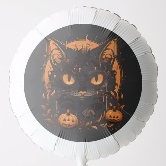 Discover Halloween Black Cat with Pumpkins and Moon Balloon