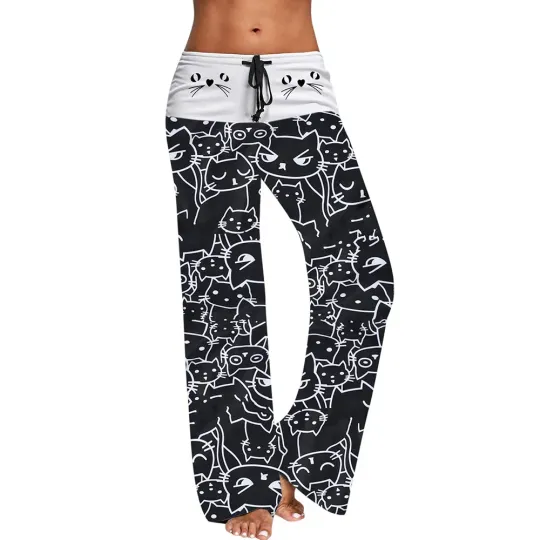 Discover Pants Women Wide Leg Pants Women Casual New Fashion Cat Prints
