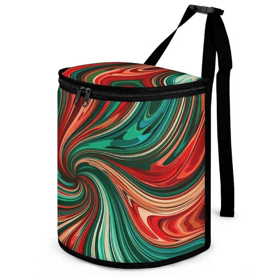 Discover Psychedelic Swirl Pattern Car Trash Can with Lid, Leakproof Hanging Automotive Trash Bin, Waterproof Garbage Storage Bag for Vehicles, RV, Bathroom, Office