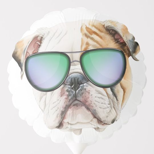 Discover Cute english bulldog with sunglasses, Funny puppy Balloon
