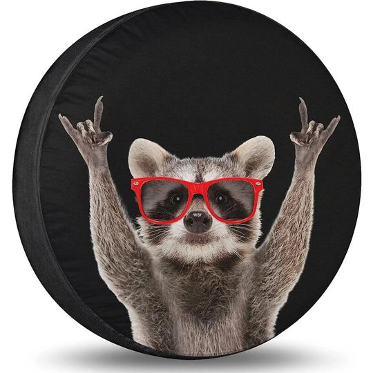 Discover Spare Tire Cover Red Sunglasses Raccoon Tire Cover Waterproof Dust-Proof UV Sun Wheel Covers Universal Fit for Trailer RV SUV