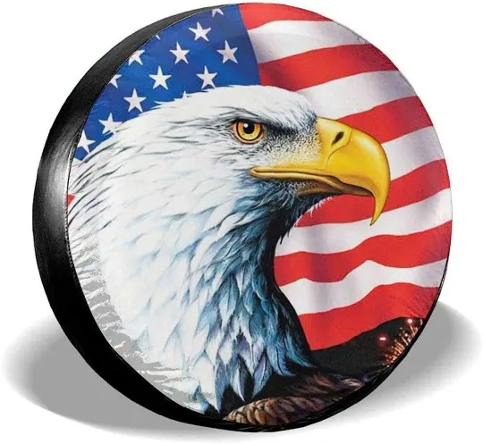 Discover American Flag Eagle Spare Tire Cover Wheel Protectors Water Dustproof Fit for RV SUV Truck Camper Travel Camping Trailer