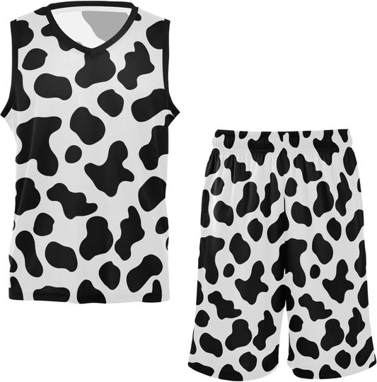 Discover Cow Skin Pattern Black White Basketball Jersey Set