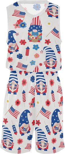 Discover 4th July Patriotic Gnomes Holding Flower Basketball Jersey Set