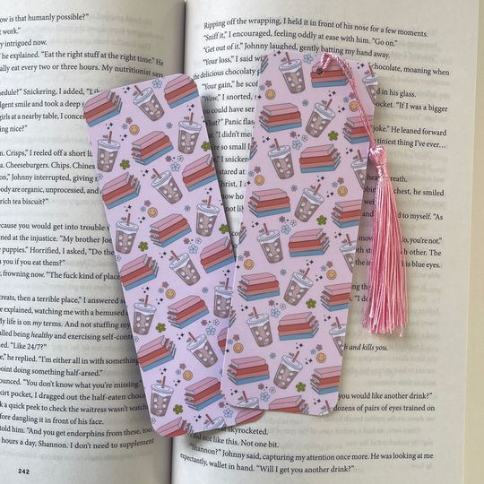 Discover Iced Coffee and Books Laminated Bookmark | Tassel Bookmark | Double Sided Bookmark | Laminated Bookmark | Bookish Gift | Cute Bookmark