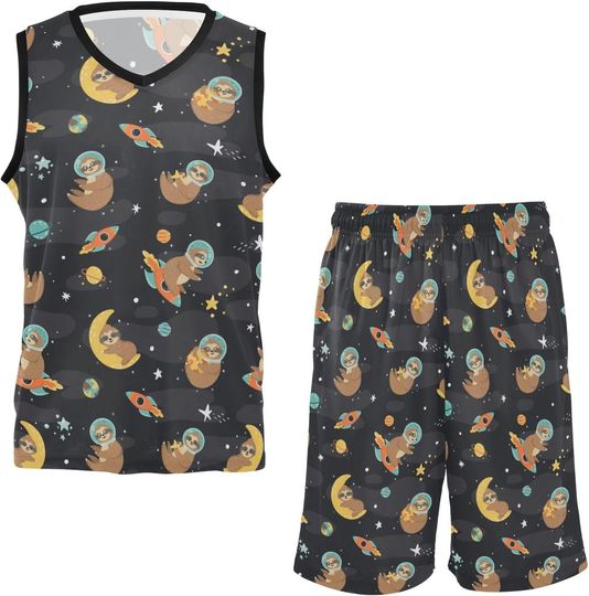 Discover Space Pattern with Funny Sloth Basketball Jersey Set