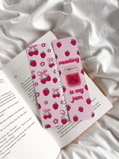 Discover Reading Is My Jam Bookmark | Strawberry Coquette Bookmark | Spring Bookmark | Strawberry Jam | Cute Bookmark | Cottagecore Bookmark