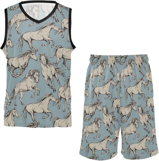 Discover Horses on Blue Basketball Jersey Set