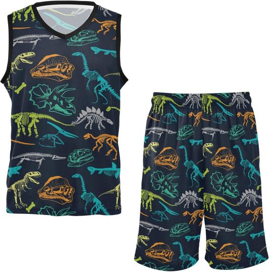 Discover Dino Pattern Basketball Jersey Set