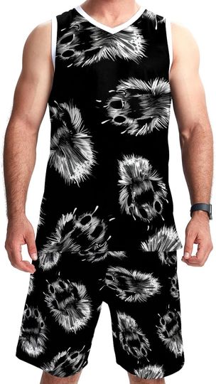 Discover Men's Basketball Suit with Pockets Sportswear for Men Teenager Team Uniform Black Dogs Cat Paw Print -5XL
