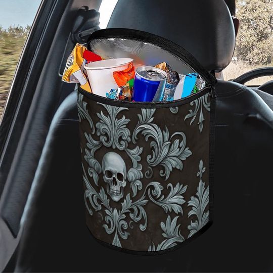 Discover Skull-Themed Bucket Car Trash Container: Stylish Vehicle Waste Organizer for Neat Interiors