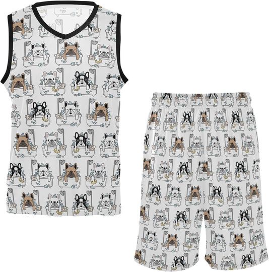 Discover French-bulldogs-cartoon Basketball Jersey Set for Boys Girls, XS