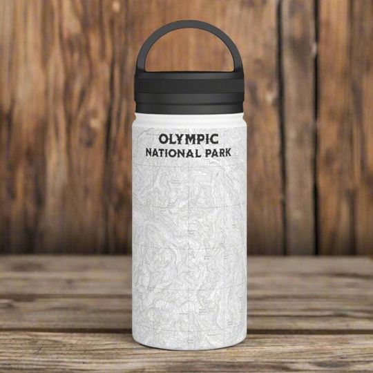 Discover Olympic National Park Topographic Stainless Steel Water Bottle Handle Lid