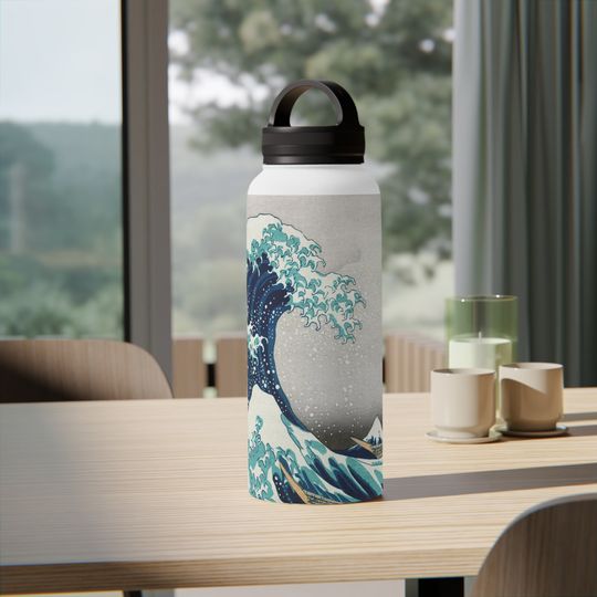 Discover Great Wave Stainless Steel Water Bottle, Handle Lid | Japanese Art Print