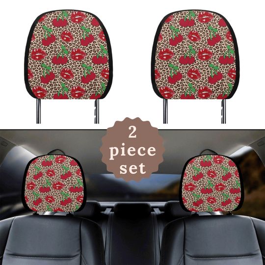 Discover Leopard Print Cherry Car Headrest Dark Coquette Car Head Rest Covers Car Interior Accessories Animal Print Car Decor Car Seat Headrest