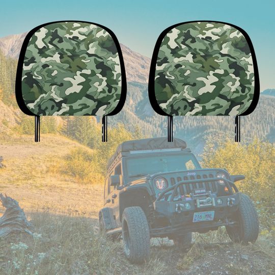 Discover Car Headrest Covers car accessories Valentine's gift seatbelt cover for Chevrolet Jeep Land Rover Ford Toyota Tesla Cadillac army green camo