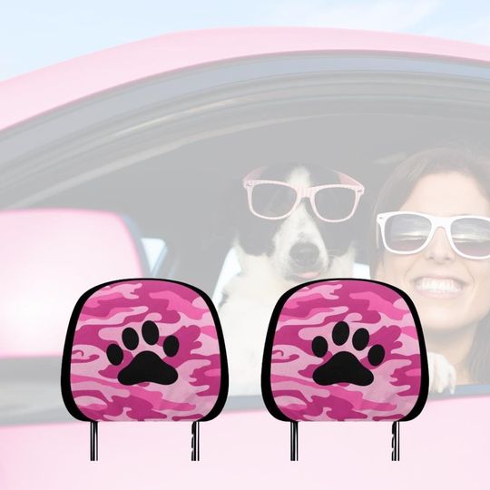 Discover Car Headrest Covers for all vehicles cat lover dog lover cute paw print pink car Christmas gift for her dag mom present car accessories