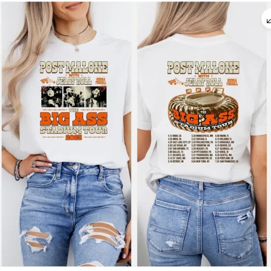 Discover POST MALONE T-Shirt, The Big Asss Stadium Tour 2025 Shirt, Rapper Jelly Roll Tee