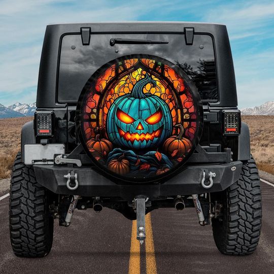 Discover Scary Pumpkin Jack-O-Lantern Halloween 2025 Spare Tire Cover