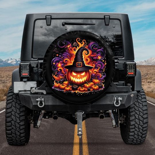 Discover Halloween 2025 angry Pumpkin Spare Tire Cover,Trunk or Treat Goth Accessories